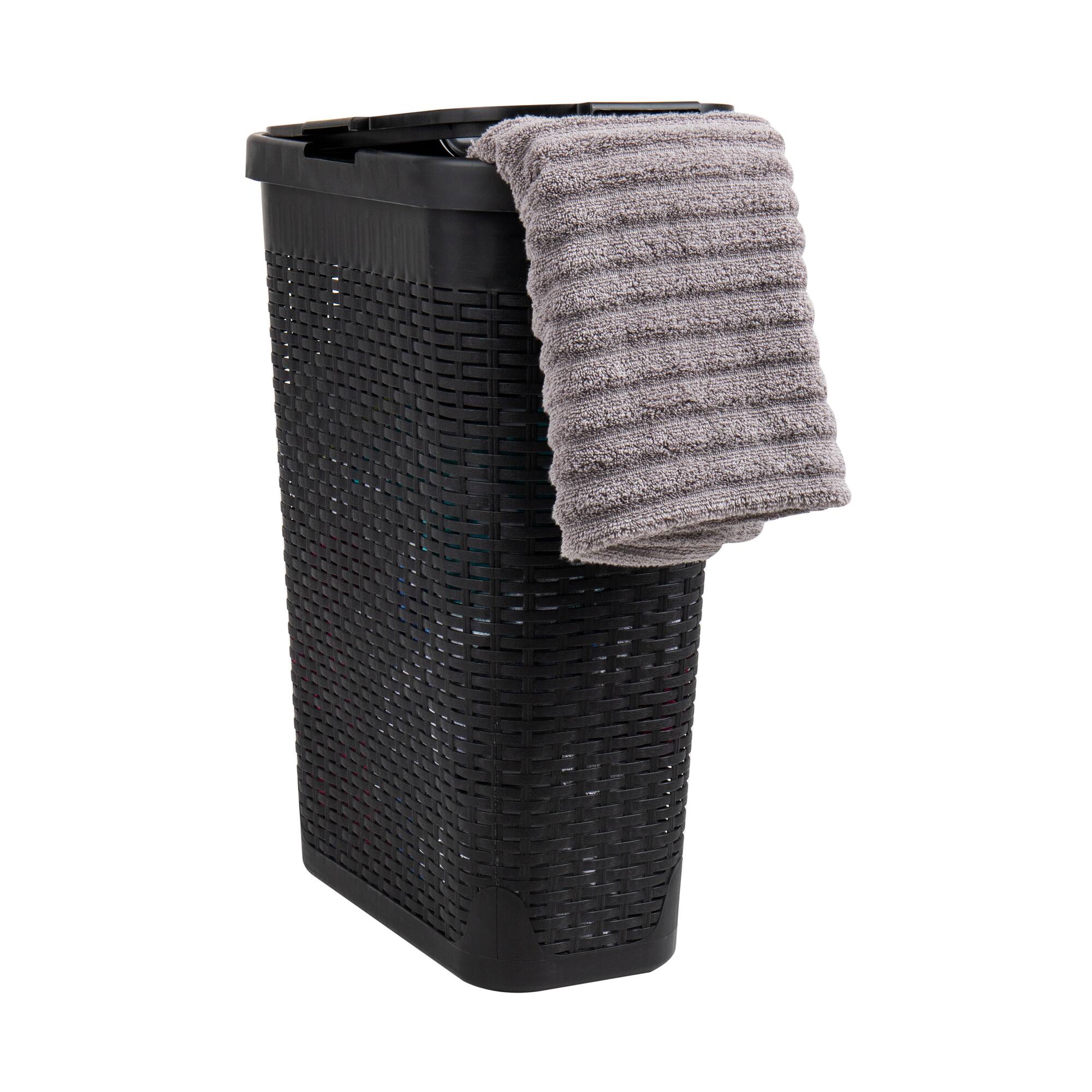 Mind Reader 40L Ventilated Slim Laundry Hamper with Cut Out Handles & Attached Hinged Lid